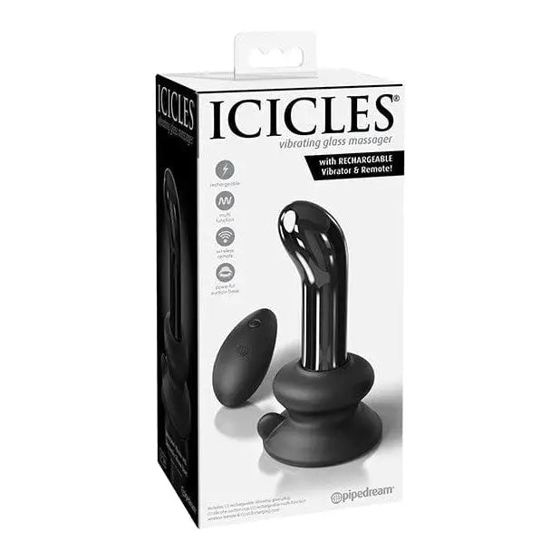 anal toys with fuzzy shaft-Icicles No. 84 Hand Blown Glass Vibrating Butt Plug W/remote - Black