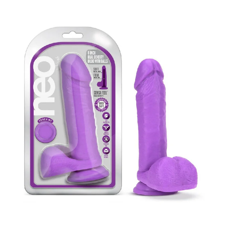 luxe suede lingerie-Dildo-crisp-Neo Dual Density Dildo 8 In. Neon Purple