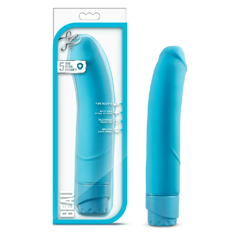 sexy denim nightie-Dildo-subdued-Luxe By Blush® | Beau G-Spot Blue 8.5-Inch Long Vibrating Dildo