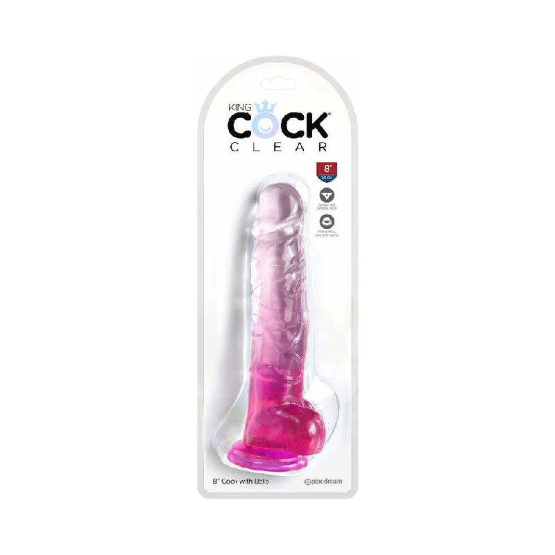 cock ring tight design-King Cock Clear with Balls 8in Pink