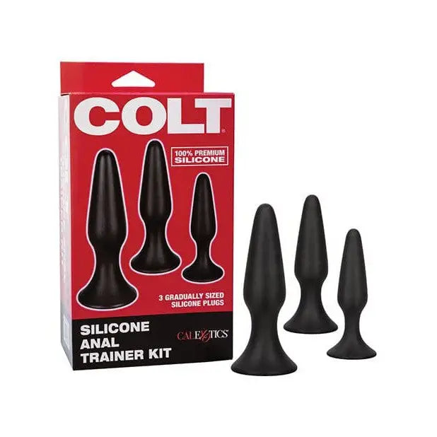 anal toys with silver finish-Colt Silicone Anal Trainer Kit - Black