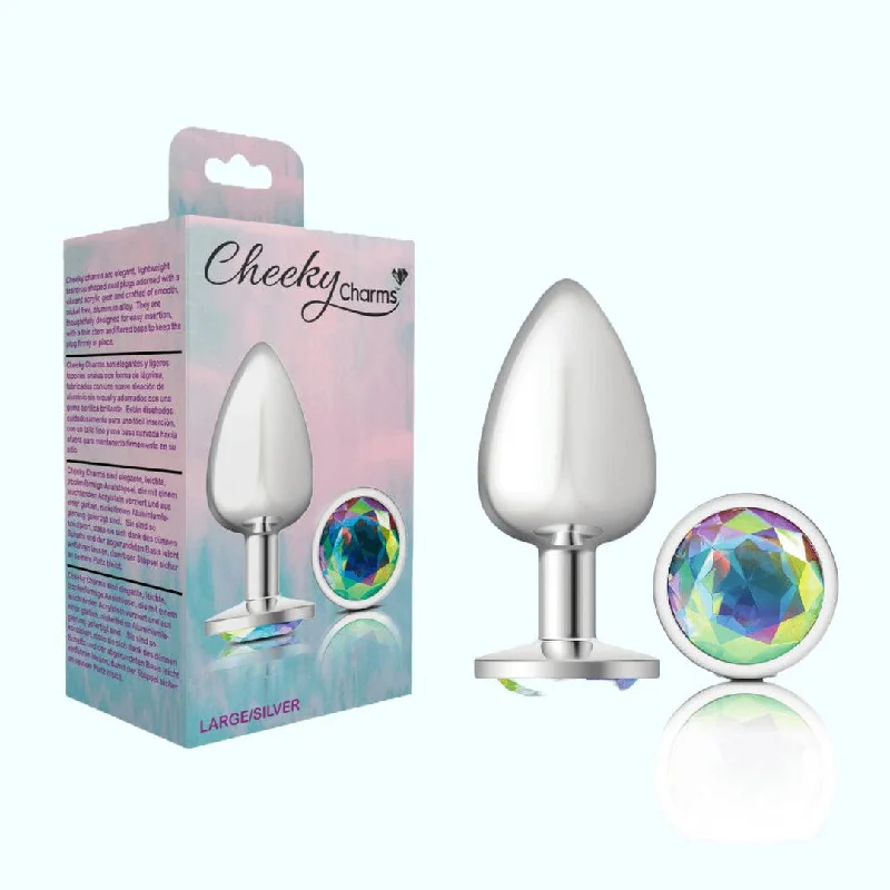 anal toys with swirly shapes-Cheeky Charms Silver Large Metal Butt Plug - Round Clear