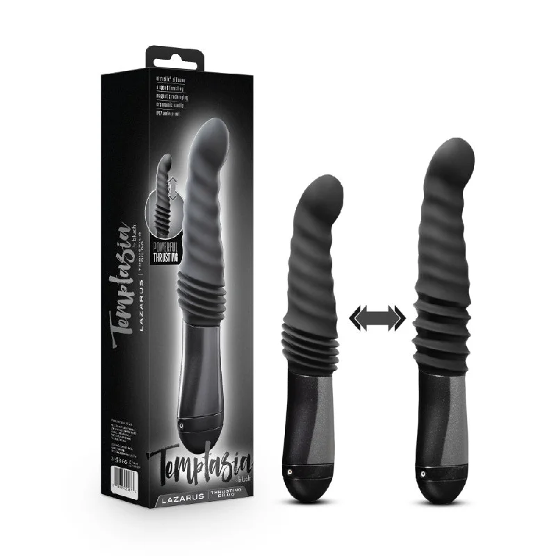 men’s linen trunks-Dildo-timid-Temptasia By Blush® | Lazarus Curved G-Spot Black 10-Inch Long Rechargeable Thrusting & Vibrating Dildo