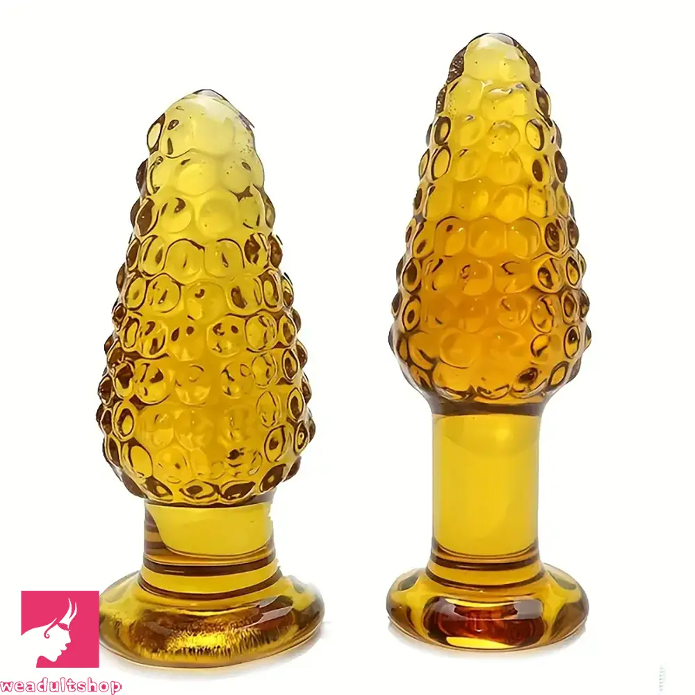 anal toys for duo fun-4.1in 4.5in Golden Glass Anal Plug Granular Floating Spiked Mini Dildo