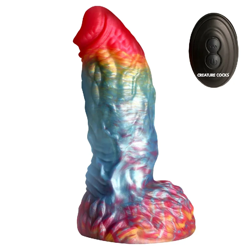 penis-measurement-tools-best-Creature Cocks Rainbow Phoenix Vibrating Silicone Dildo