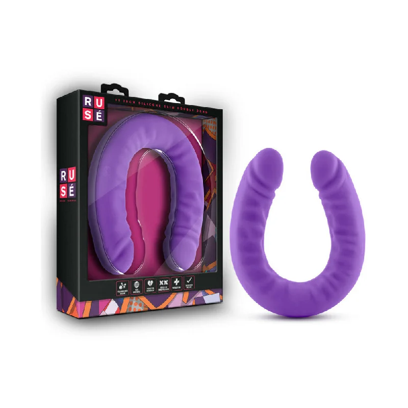 penis-exercise-tools-effective-Blush Ruse Realistic 18 in. Silicone Slim Double Dong Dual Ended Dildo Purple