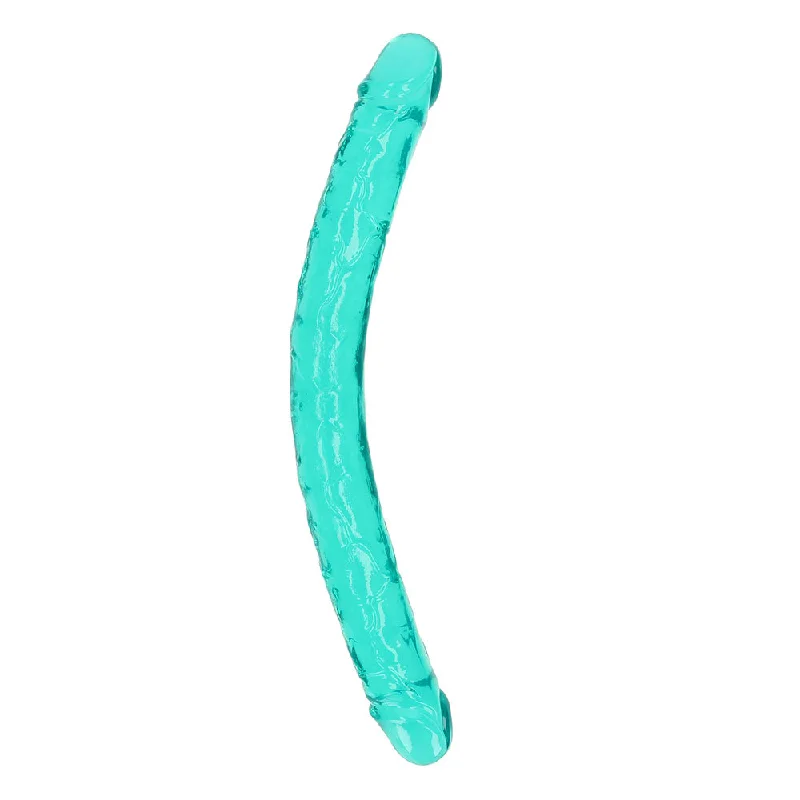 penis-enlargement-scams-revealed-RealRock Crystal Clear Double Dong 18 in. Dual-Ended Dildo Turquoise