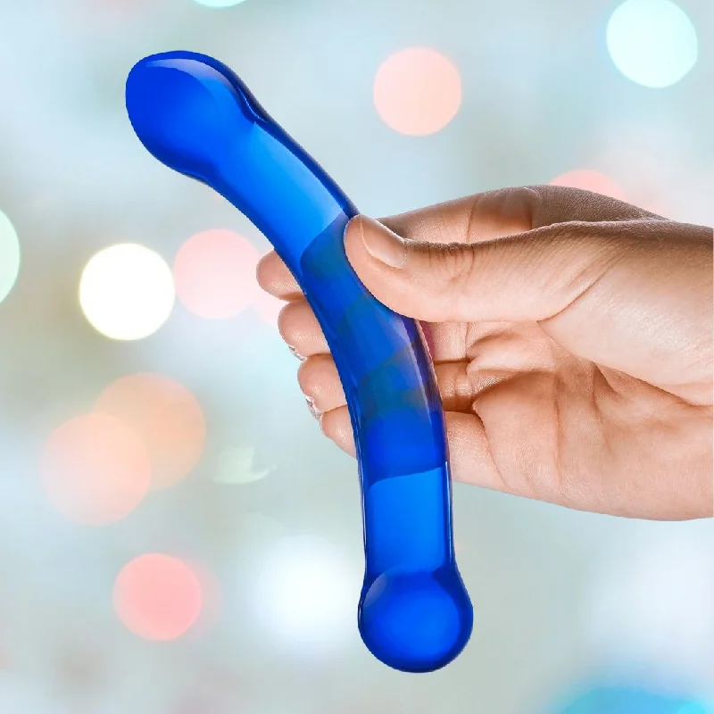 anal toys for cool vibes-Gläs 6" Curved G-Spot Blue Glass Dildo