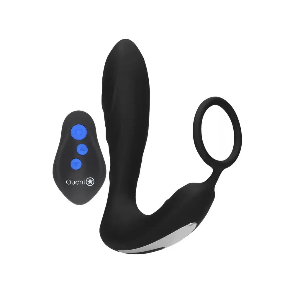 cock ring bold grip-Shots Silicone Black Rechargeable Butt Plug with Cock Ring and Remote