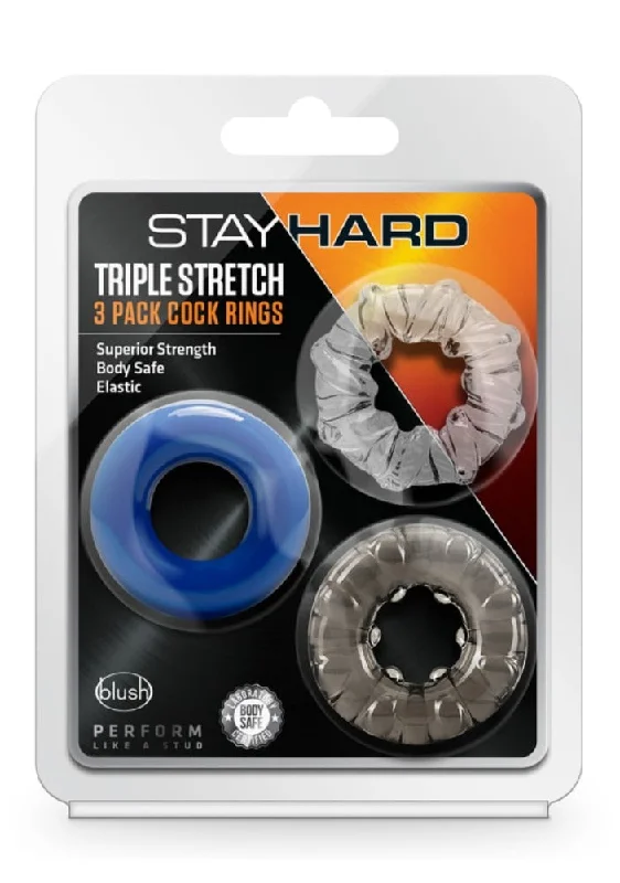 cock ring chic finish-Stay Hard ''Triple Stretch'' C/Rings 3-Pk