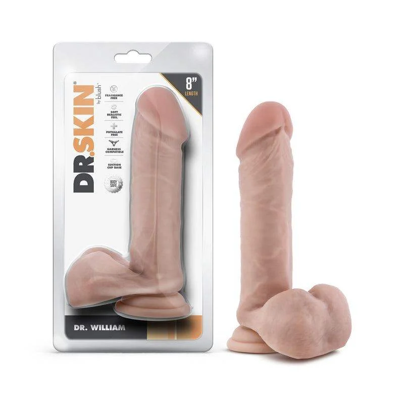 anal toys with curvy shapes-Dr. Skin Dr. William Realistic 8-inch Suction Dildo with Balls