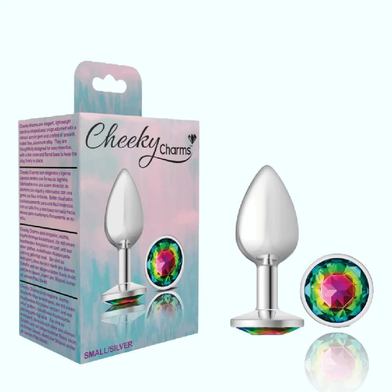 anal toys for wacky play-Cheeky Charms Silver Small Metal Butt Plug - Round Rainbow