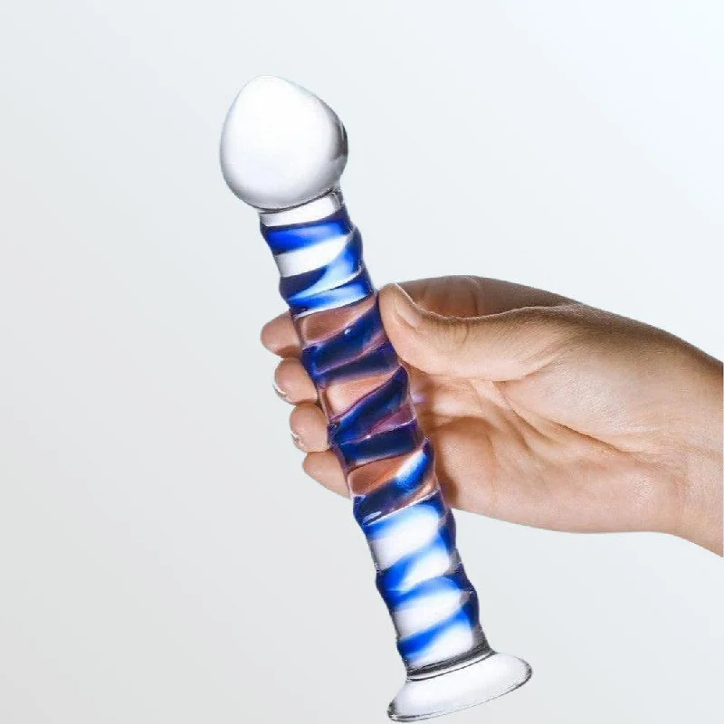 anal toys for feisty nights-Gläs Blue Spiral 7.5" Glass Dildo