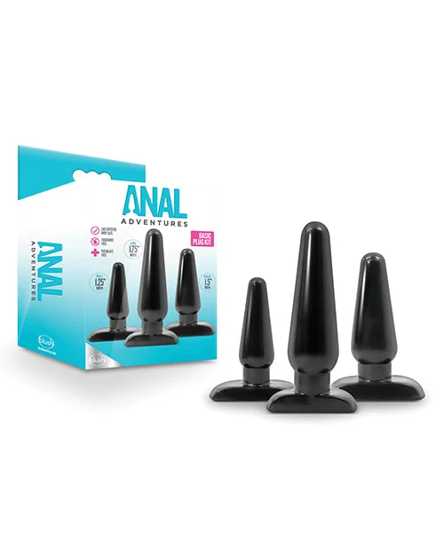 anal toys for warm bliss-Blush Anal Adventures Basic Plug Kit - Black