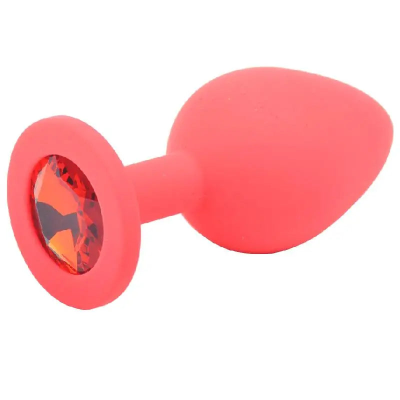 cock ring value design-3-inch Silicone Red Medium Jewelled Butt Plug with Diamond Base