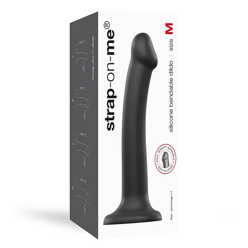 silicone bra nude-Dildo-tattered-Strap-on-me Semi-realistic Dual Density Bendable Dildo Black Size M